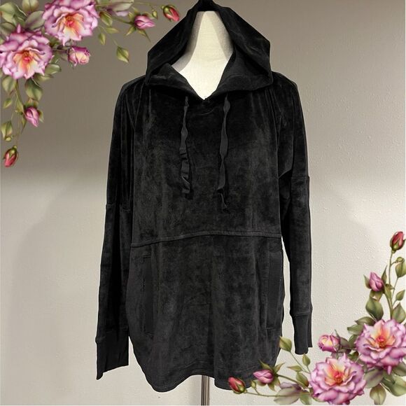 Dkny Tops - Dkny oversized Velvet Black Wrap Pullover Hoodie Kangaroo Pocket‎ Size M